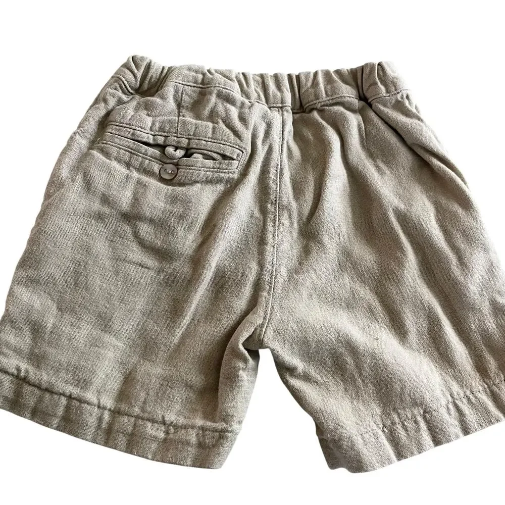 Slate Boys Beige Khaki Linen Blend Adjustable Waist Preppy Shorts Size 3 Toddler